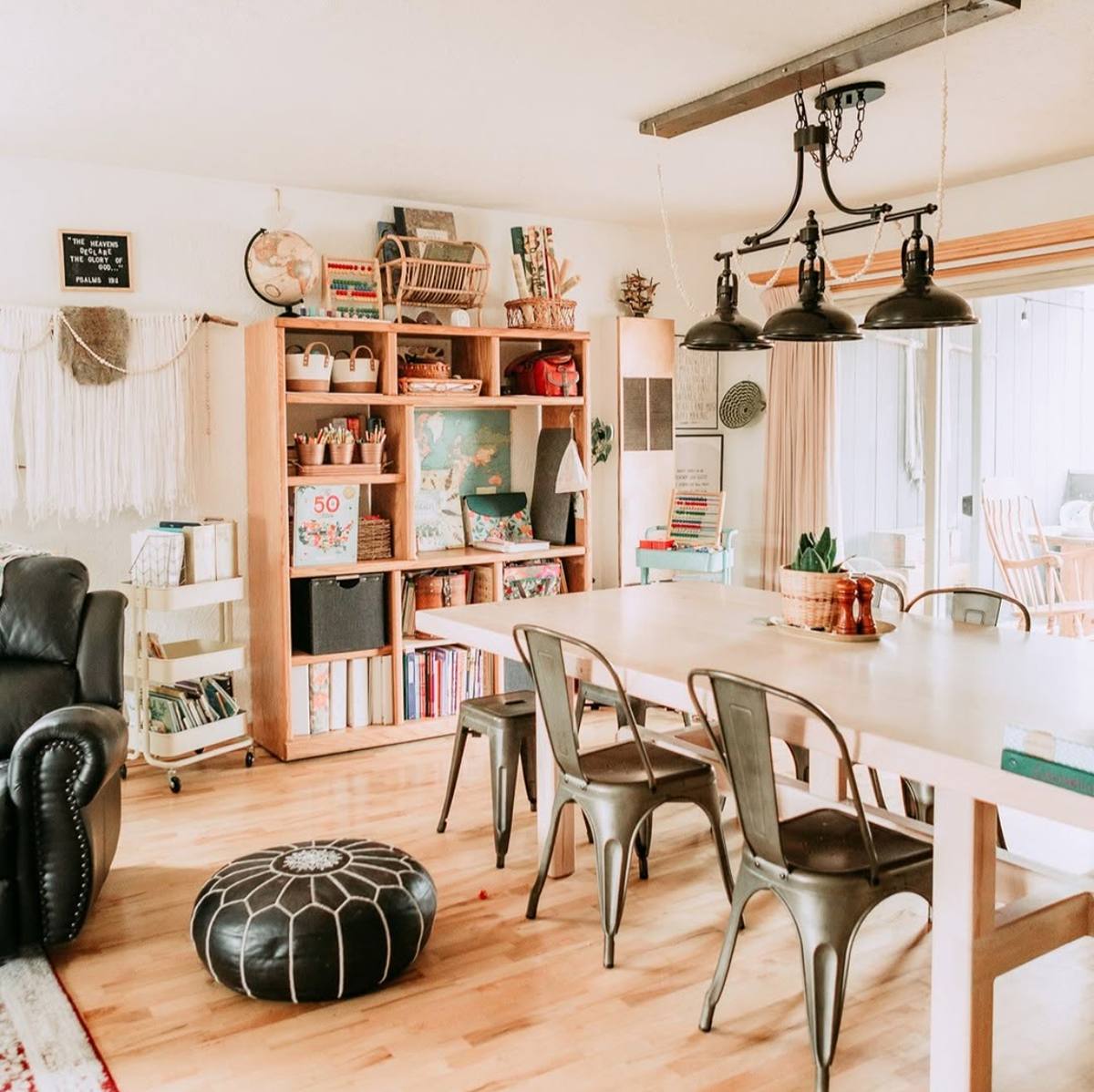 Eclectic Boho-Industrial Homeschool room idea
