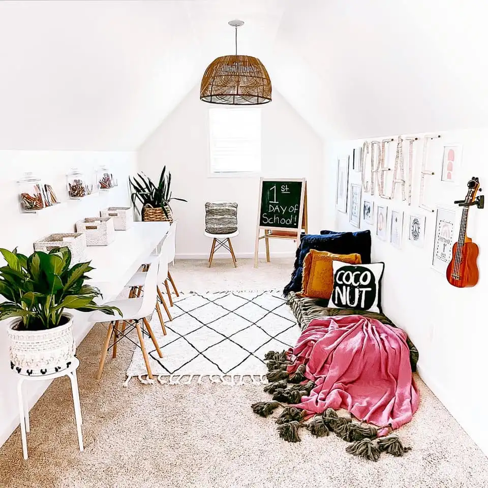 bohemian inspired homeschool room idea