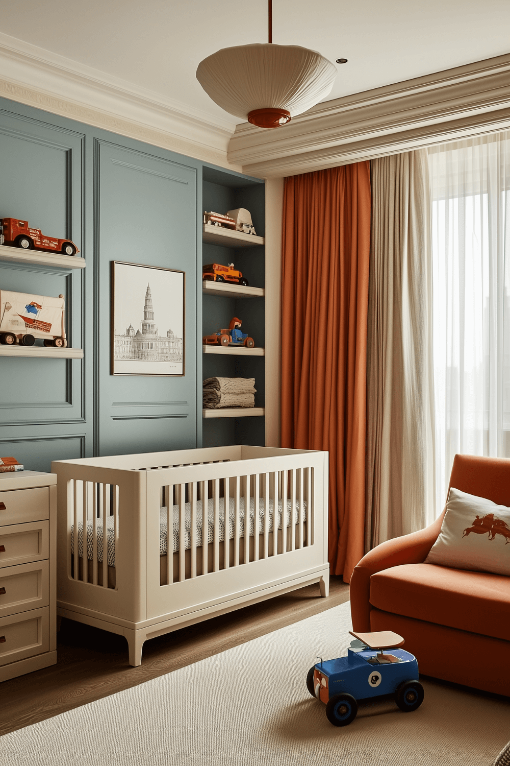 baby-boy-nursery-room-blue-orange-vintage