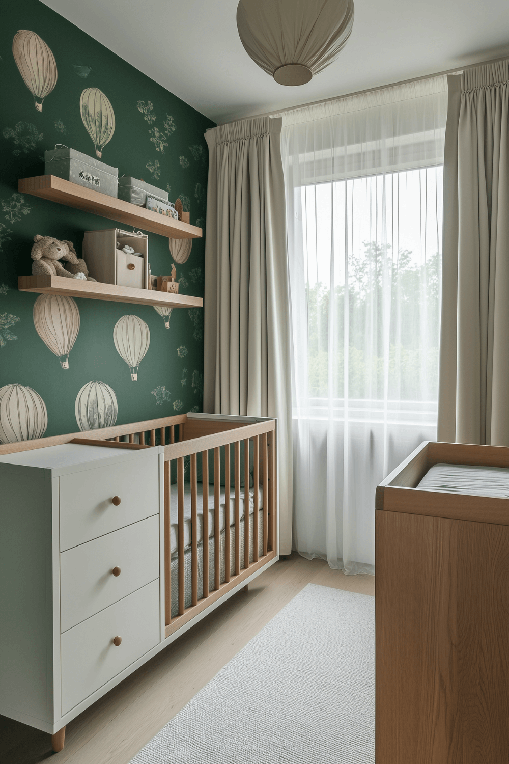 baby-boy-nursery-room-hot-air-balloon-theme-forest-green-wallpaper