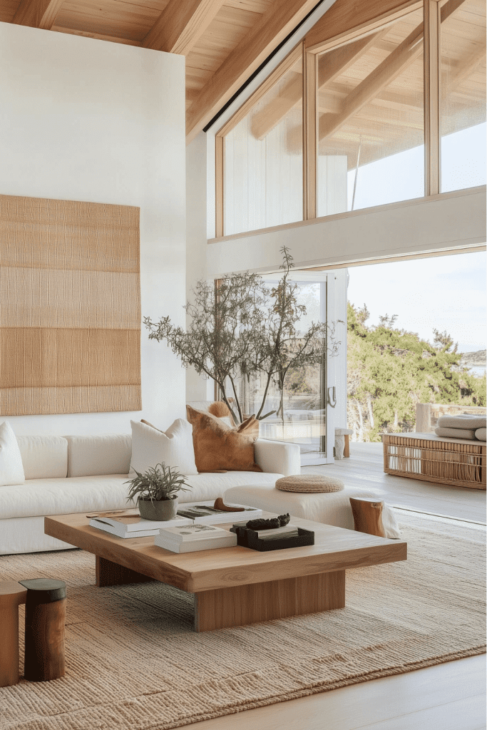 1-Minimalist Coastal Living Room with Natural Wood Elements