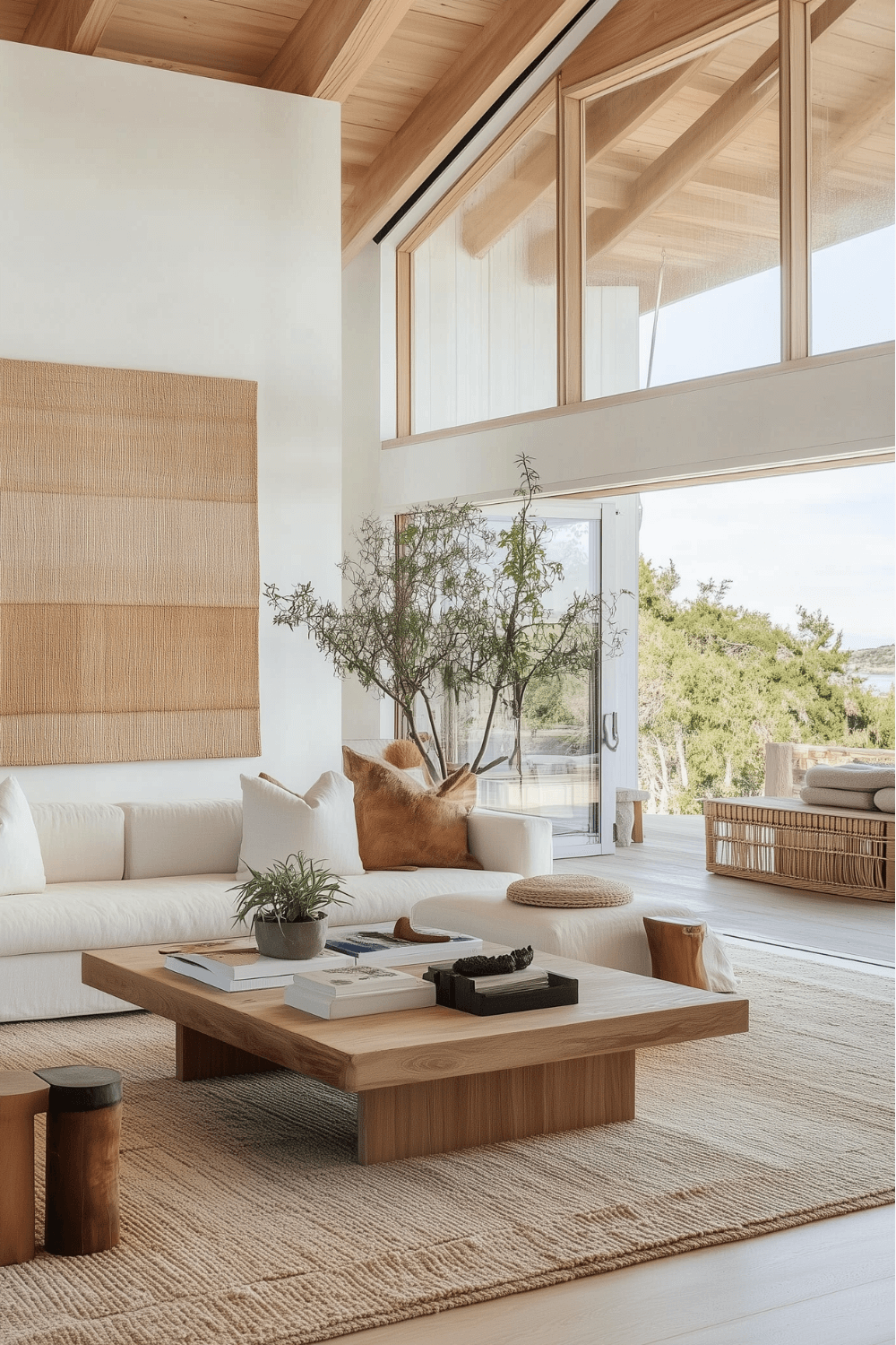 1-Minimalist Coastal Living Room with Natural Wood Elements