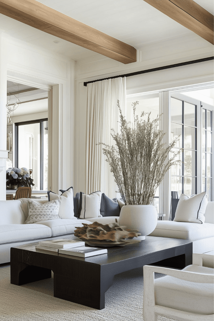 Contemporary Coastal Living Room with Dark Accents