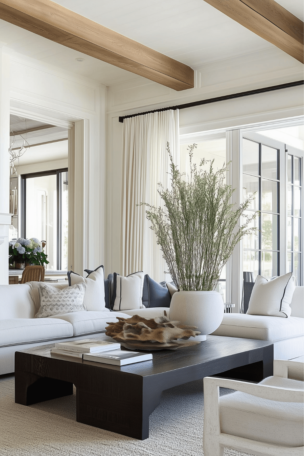 Contemporary Coastal Living Room with Dark Accents