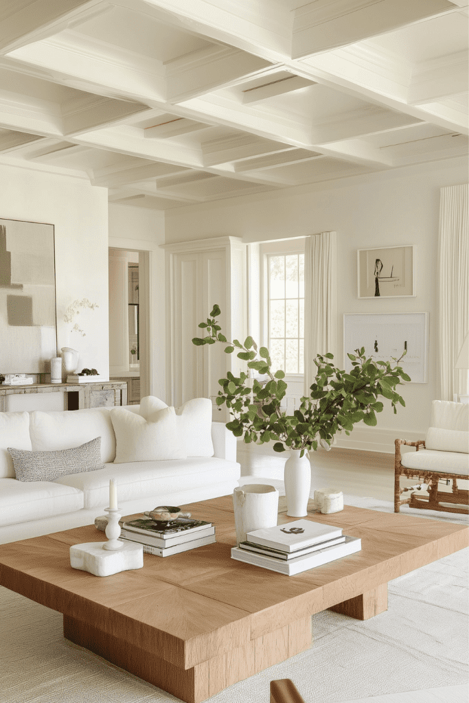 Classic Living Room with Coffered Ceiling