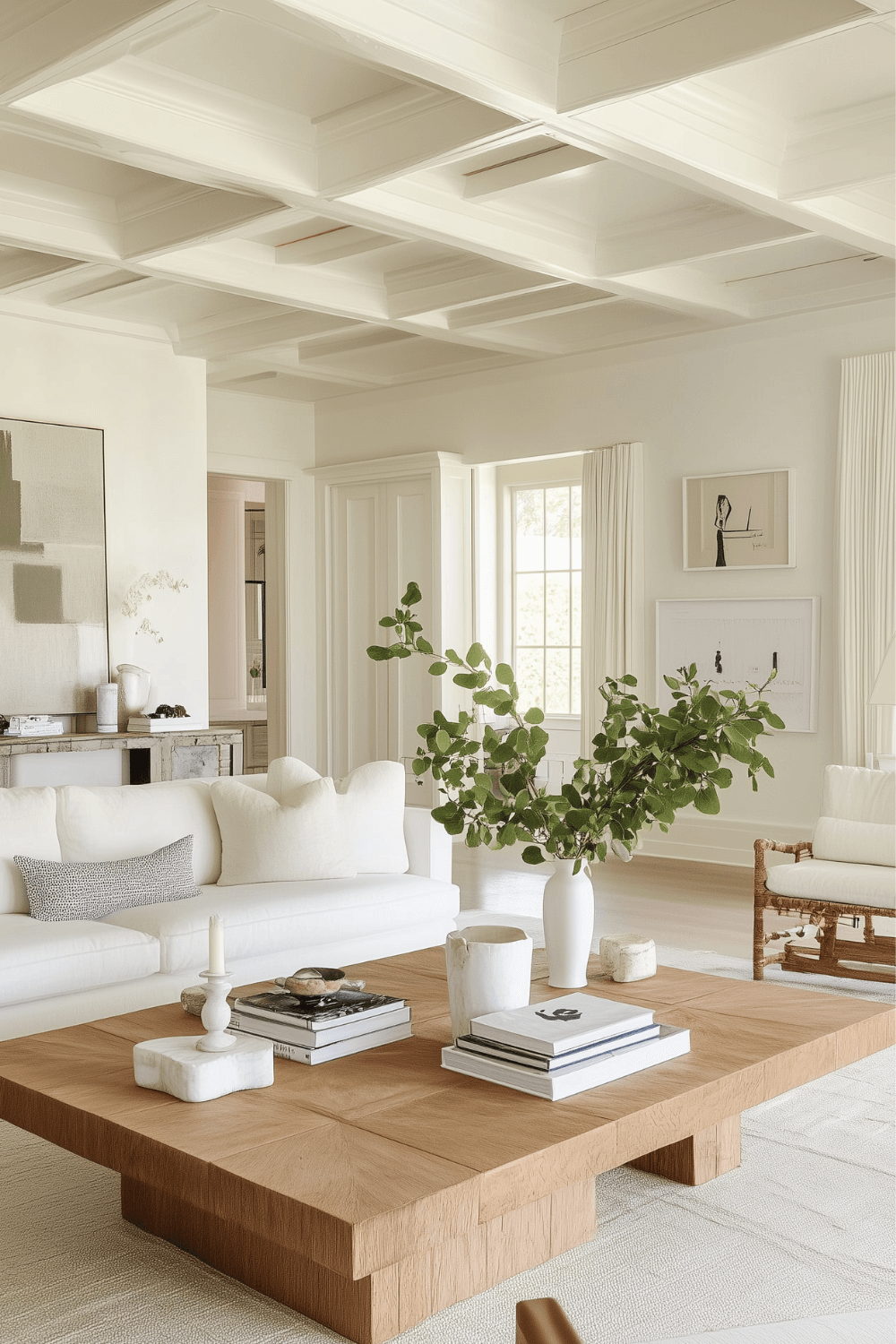 Classic Living Room with Coffered Ceiling