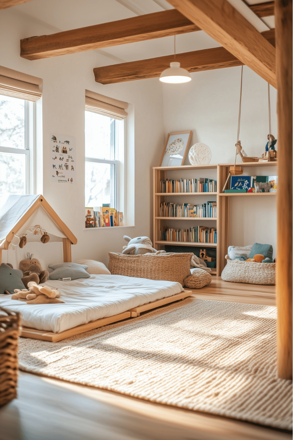 26-montessori-bedroom-ideas-rustic-floor-bed