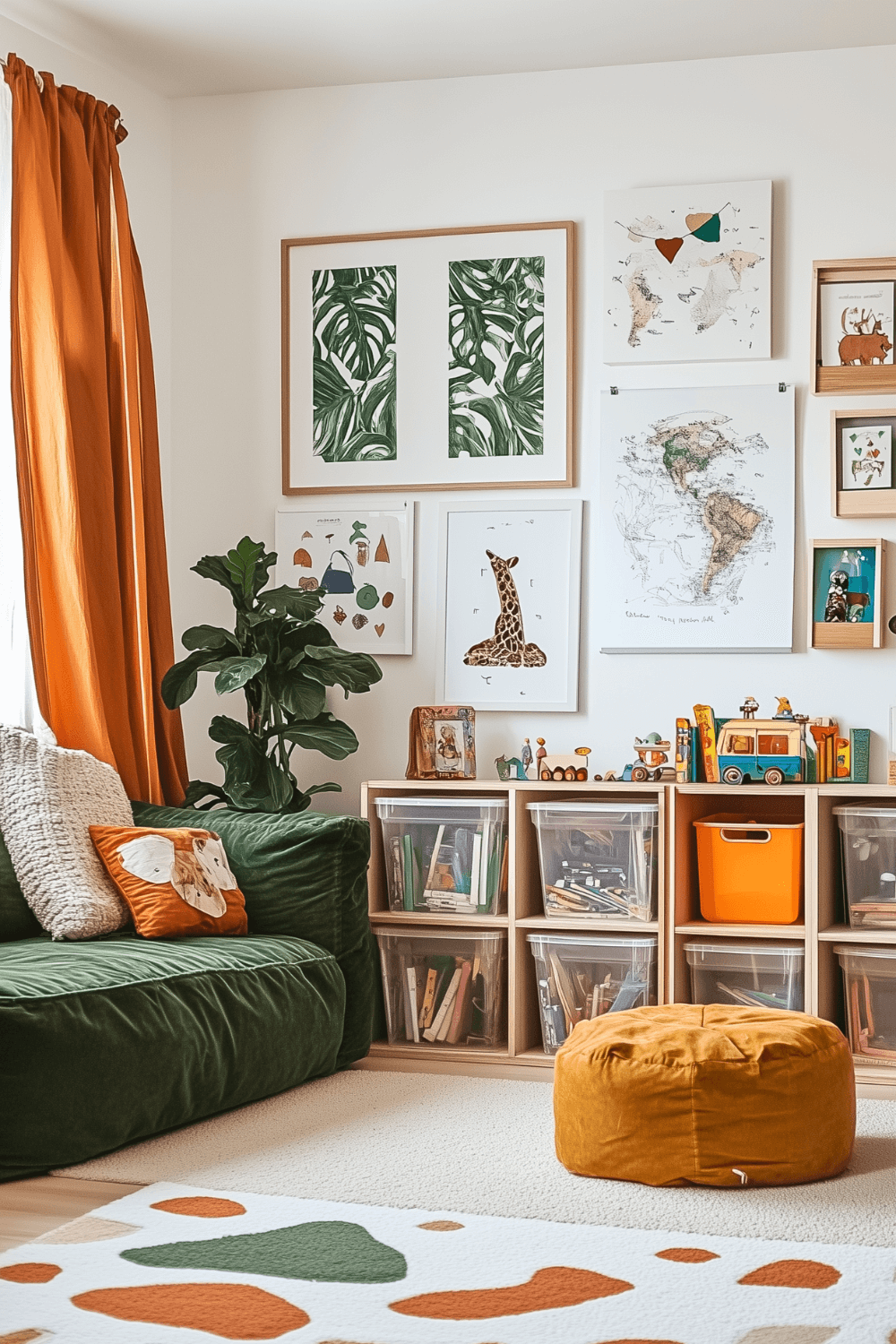 living-room-playroom-combo-safari-green-orange