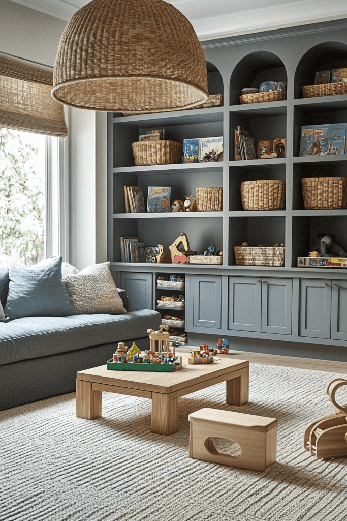 living-room-playroom-combo-traditional-gray-builtin