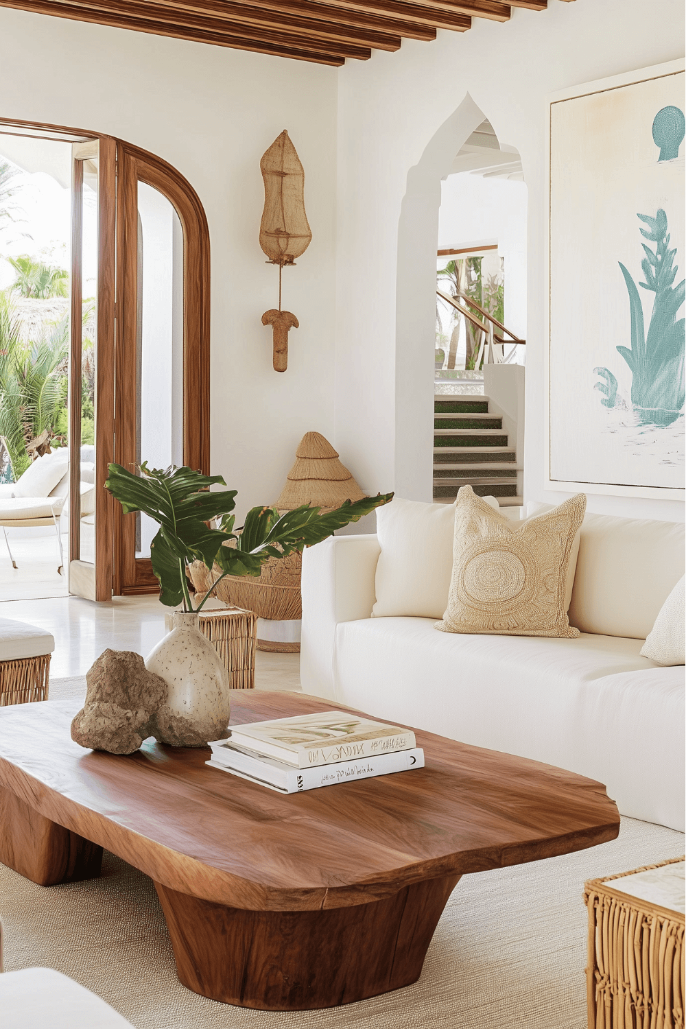 Mediterranean-Inspired Coastal Living Room with Arched Details