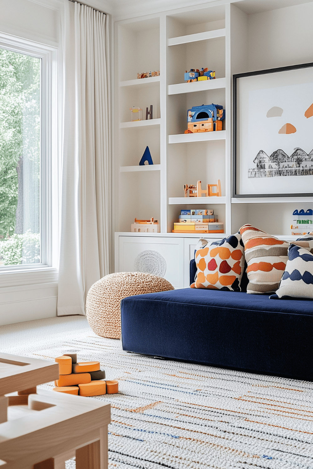 living-room-playroom-combo-navy-orange-modern